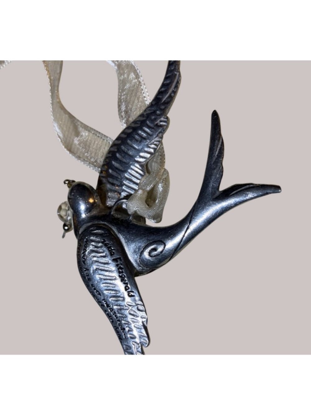 Zelda Fitzgerald Pweter Dove Christmas Ornament 4 3/4” by Seasons of Cannon Fall - Picture 10 of 11